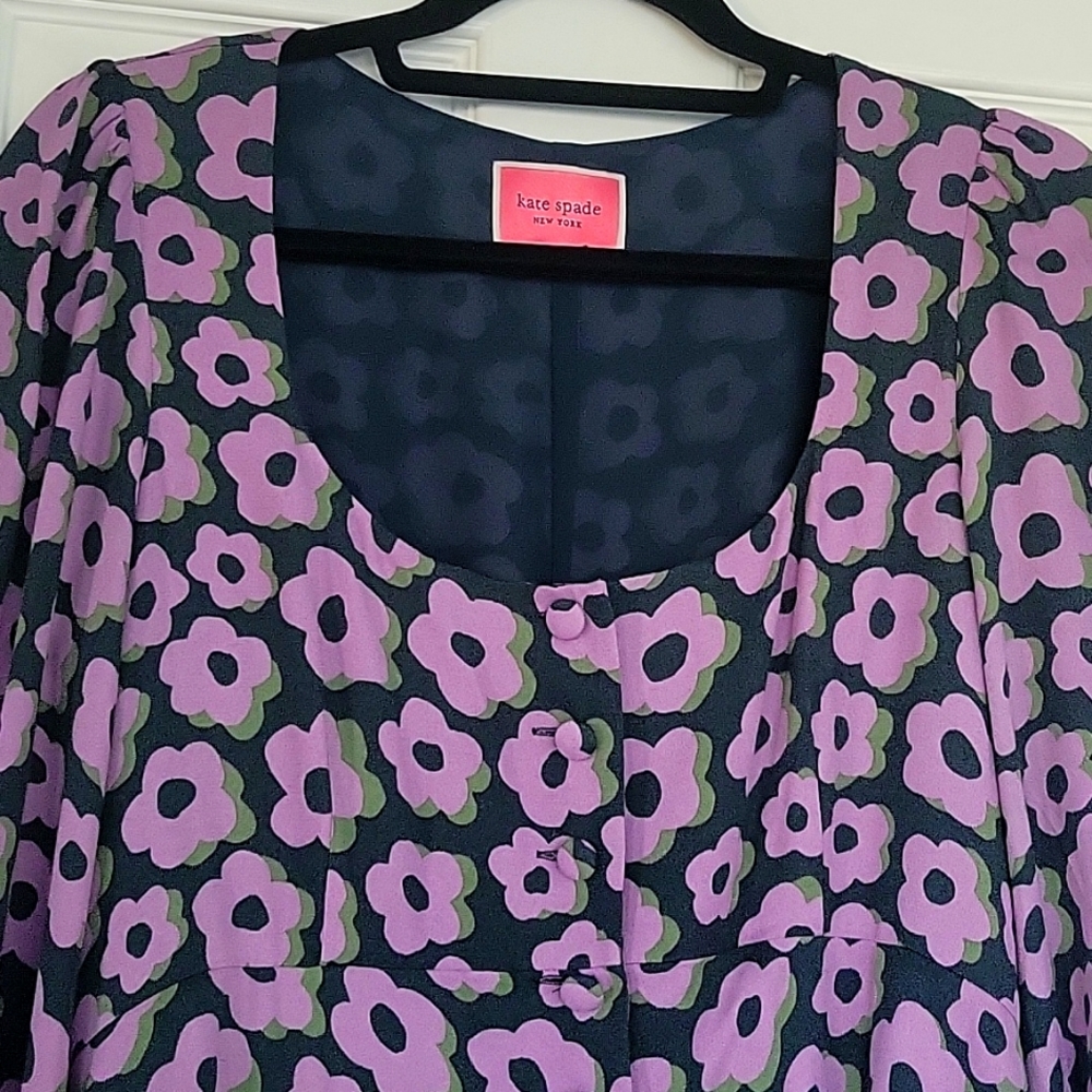 kate spade Floral Long Sleeve Scoop Neck Dress in Purple and Navy